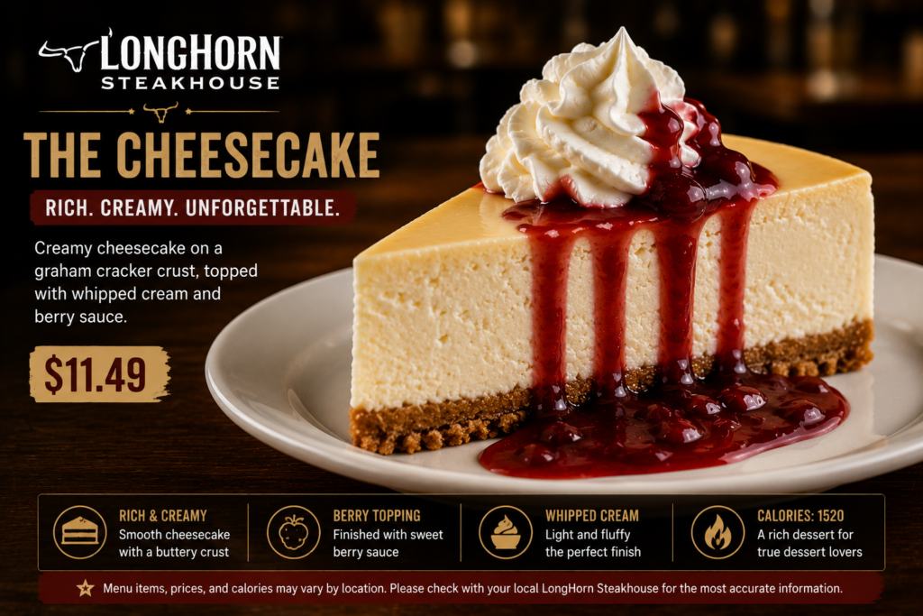 LongHorn Cheesecake dessert served as a rich creamy finish