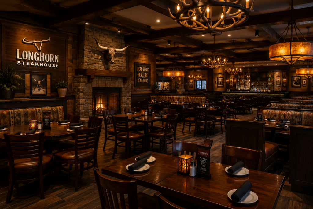 LongHorn Steakhouse dining area with comfortable family seating