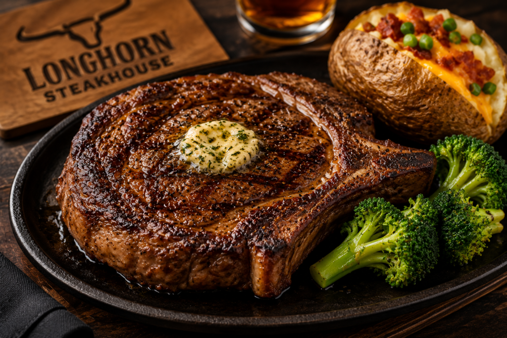 LongHorn Outlaw Ribeye steak with updated 2026 menu price