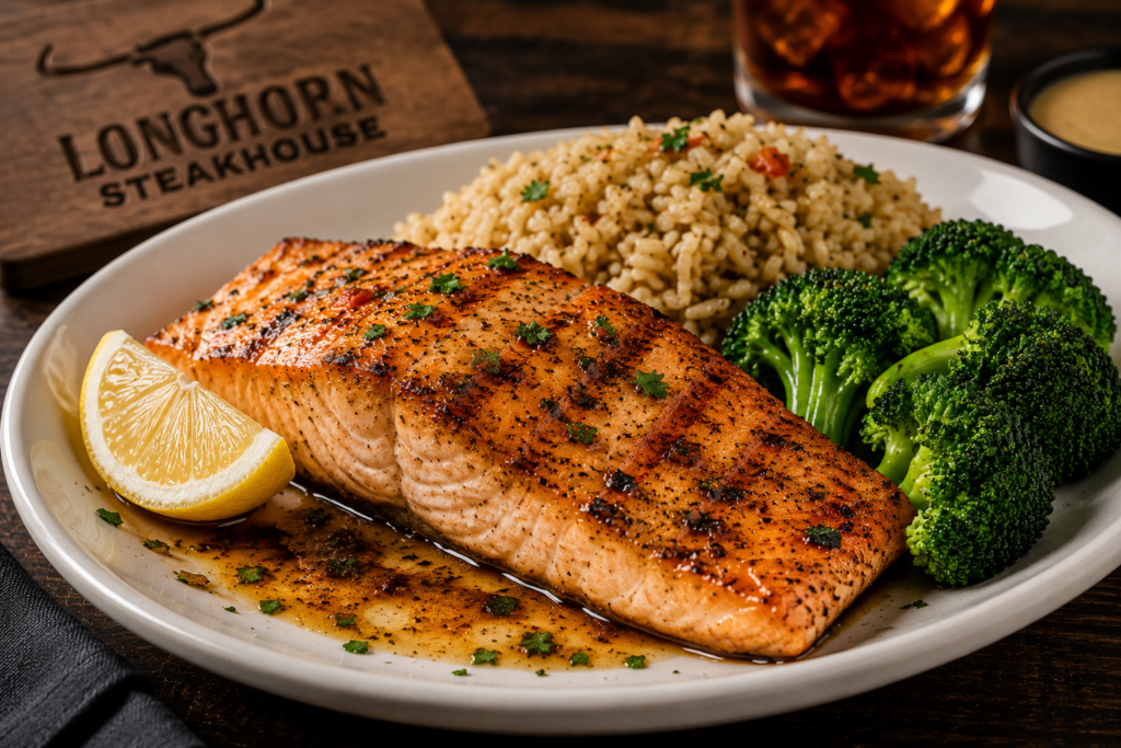 LongHorn Salmon seafood menu item with 2026 prices