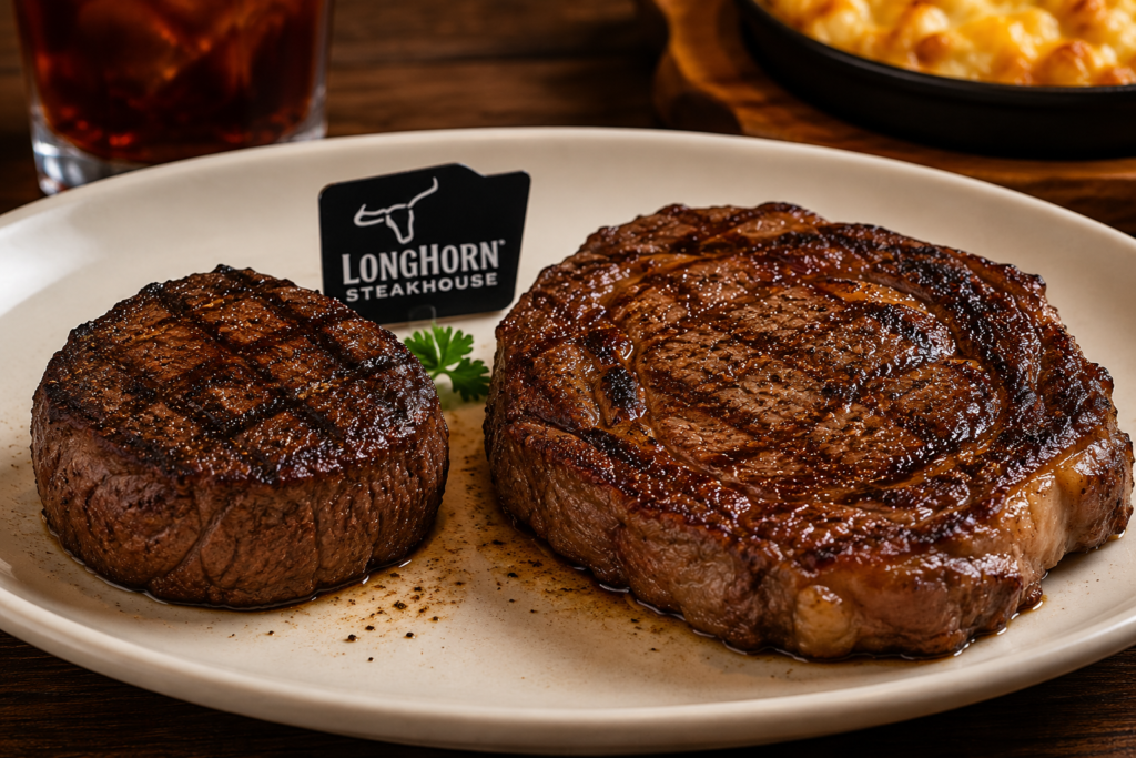 Best steak at LongHorn featuring filet and ribeye