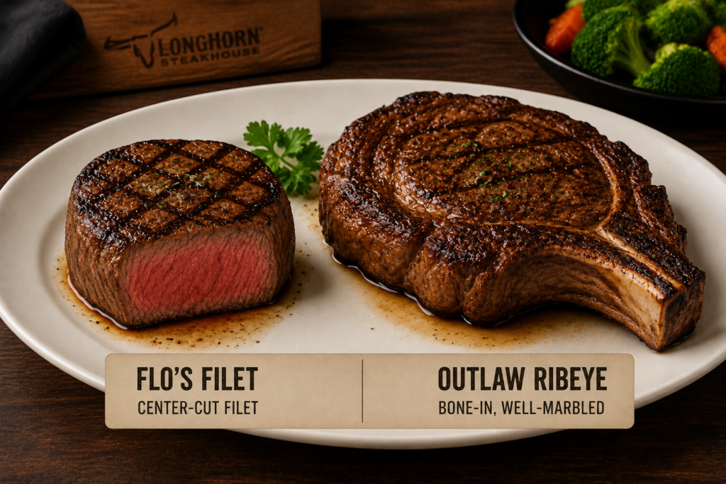 LongHorn Flo's Filet and Outlaw Ribeye steak