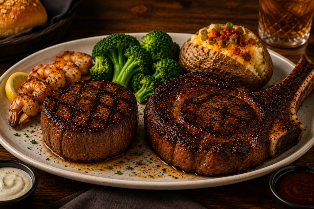 Flo's Filet and Outlaw Ribeye steak dinner