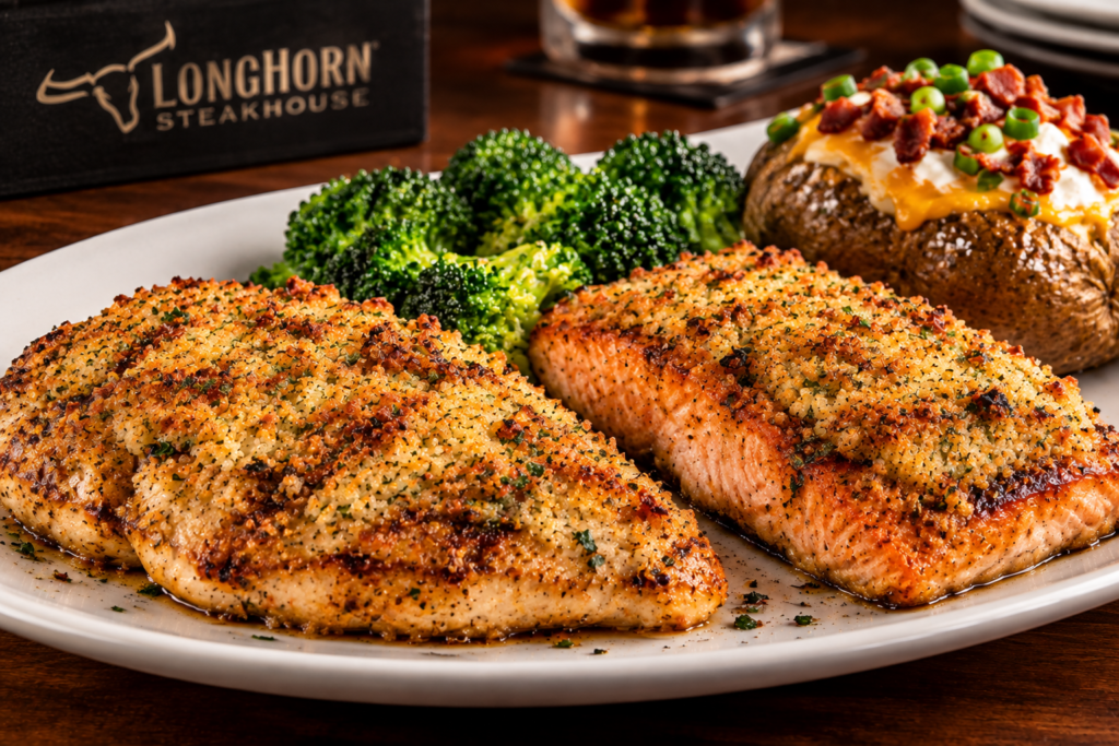 Parmesan crust on grilled chicken and salmon