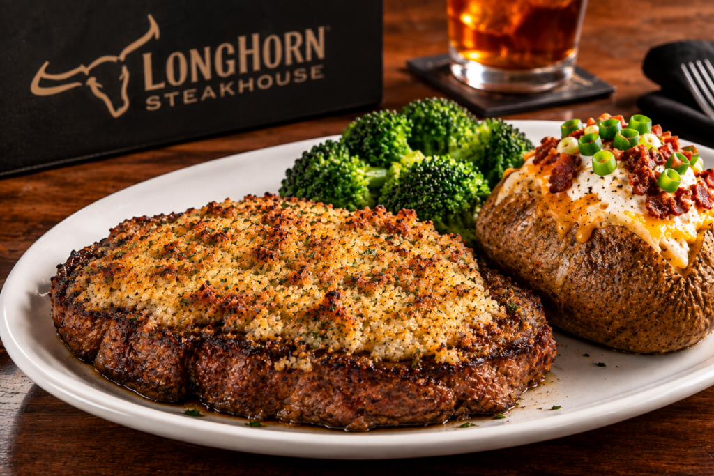 LongHorn Parmesan crust steak meal with sides