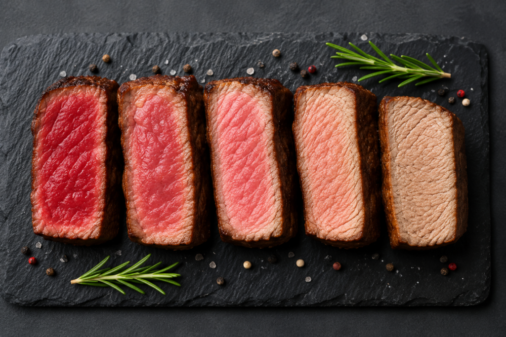 LongHorn steak doneness levels from rare to well done