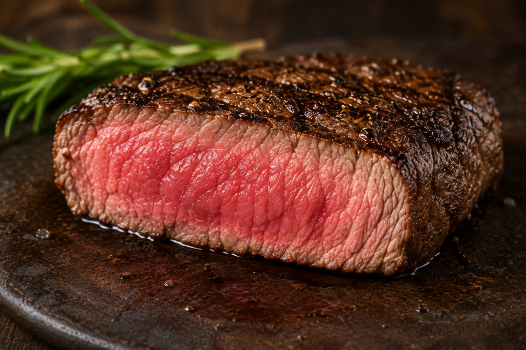 LongHorn medium rare steak with warm pink center
