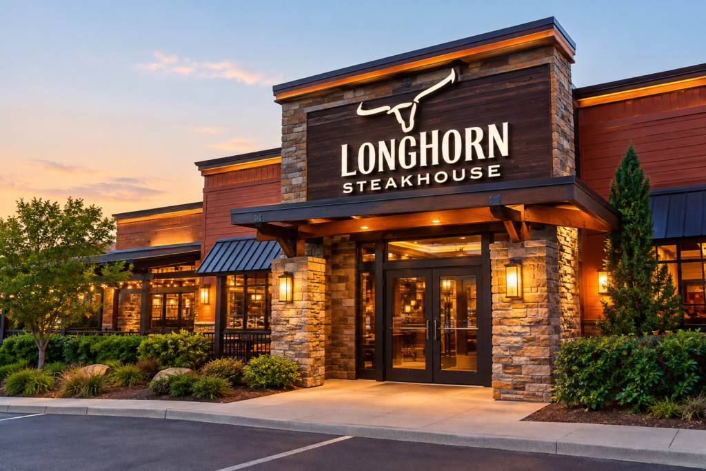 LongHorn Steakhouse restaurant exterior with entrance and outdoor sign