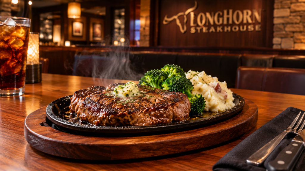 LongHorn Steakhouse dine-in experience with sizzling steak