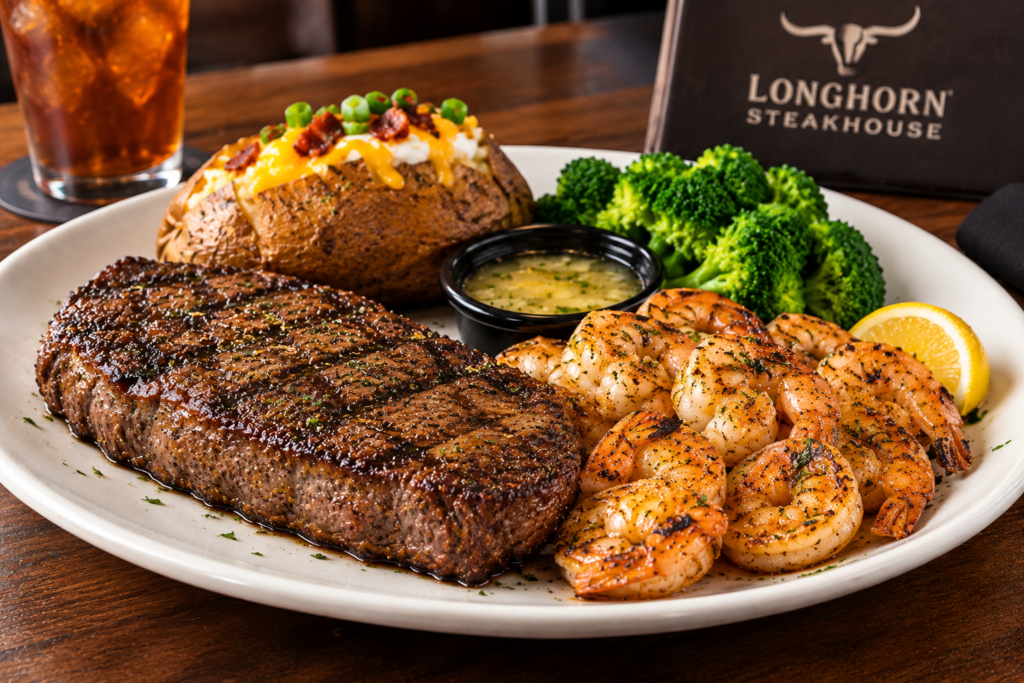 LongHorn steak and grilled shrimp combo