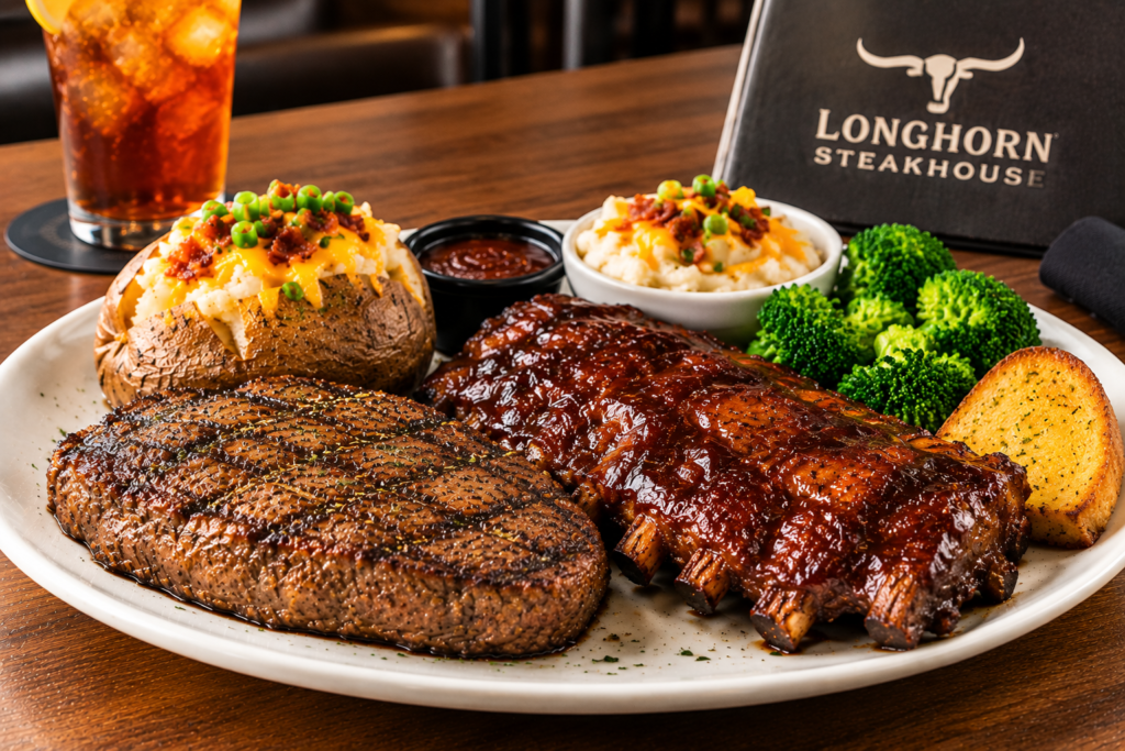 LongHorn Grill Master Combo meal with steak ribs and sides