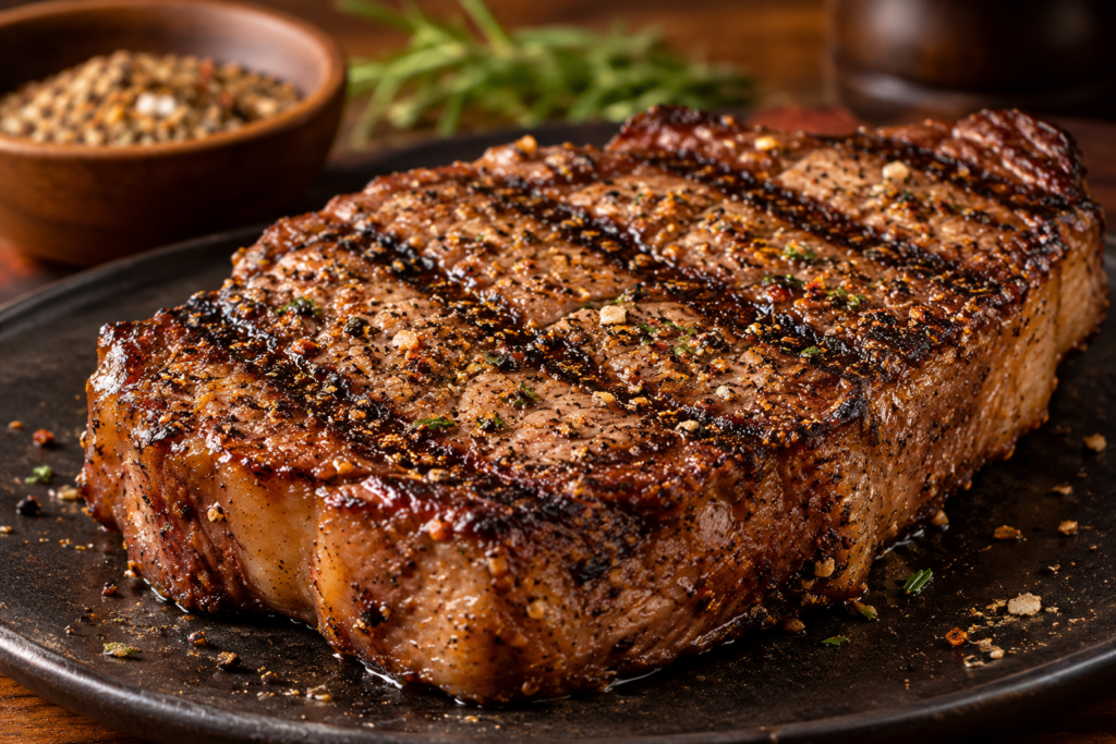 LongHorn steak seasoning on a grilled steak